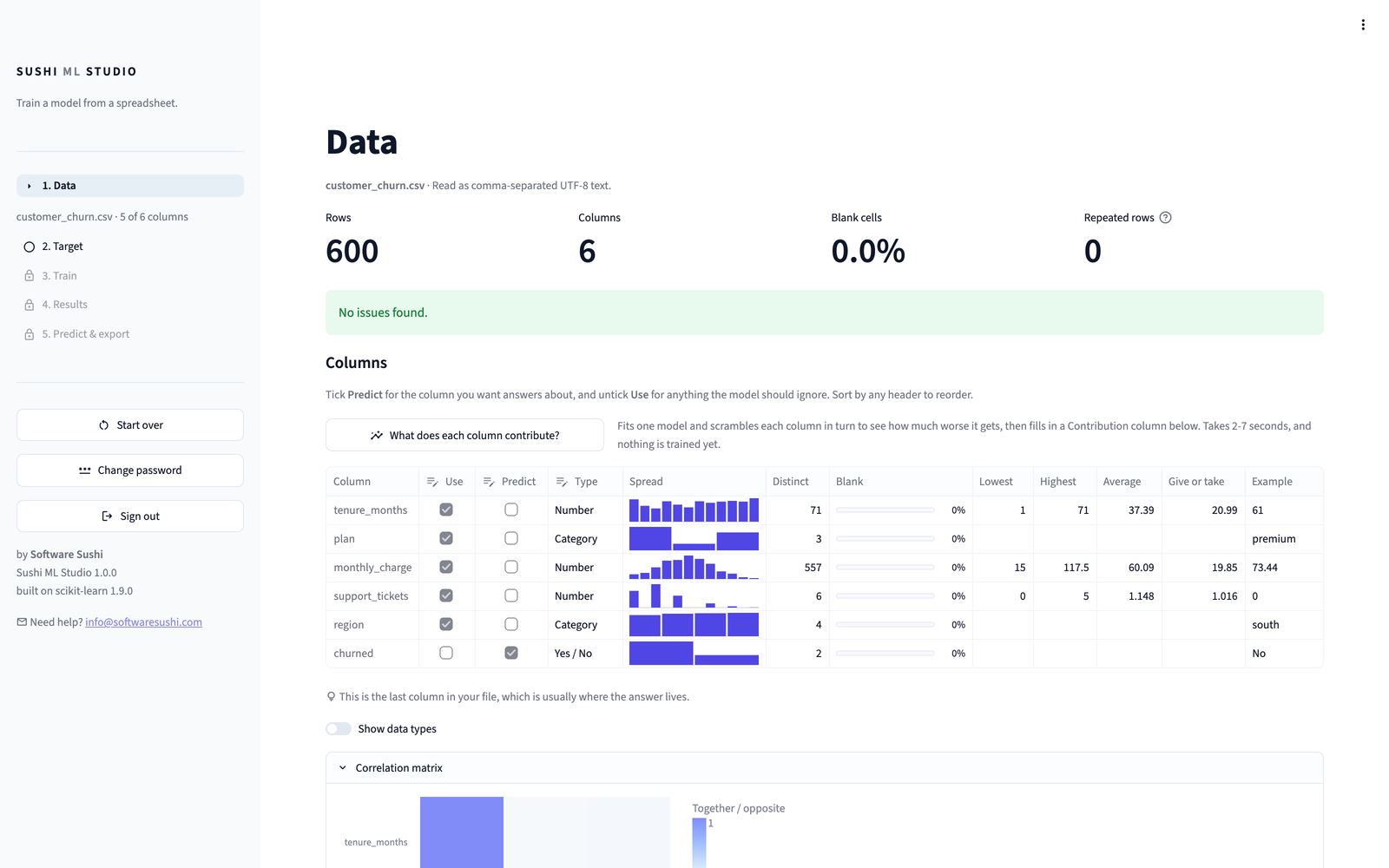 The Data page