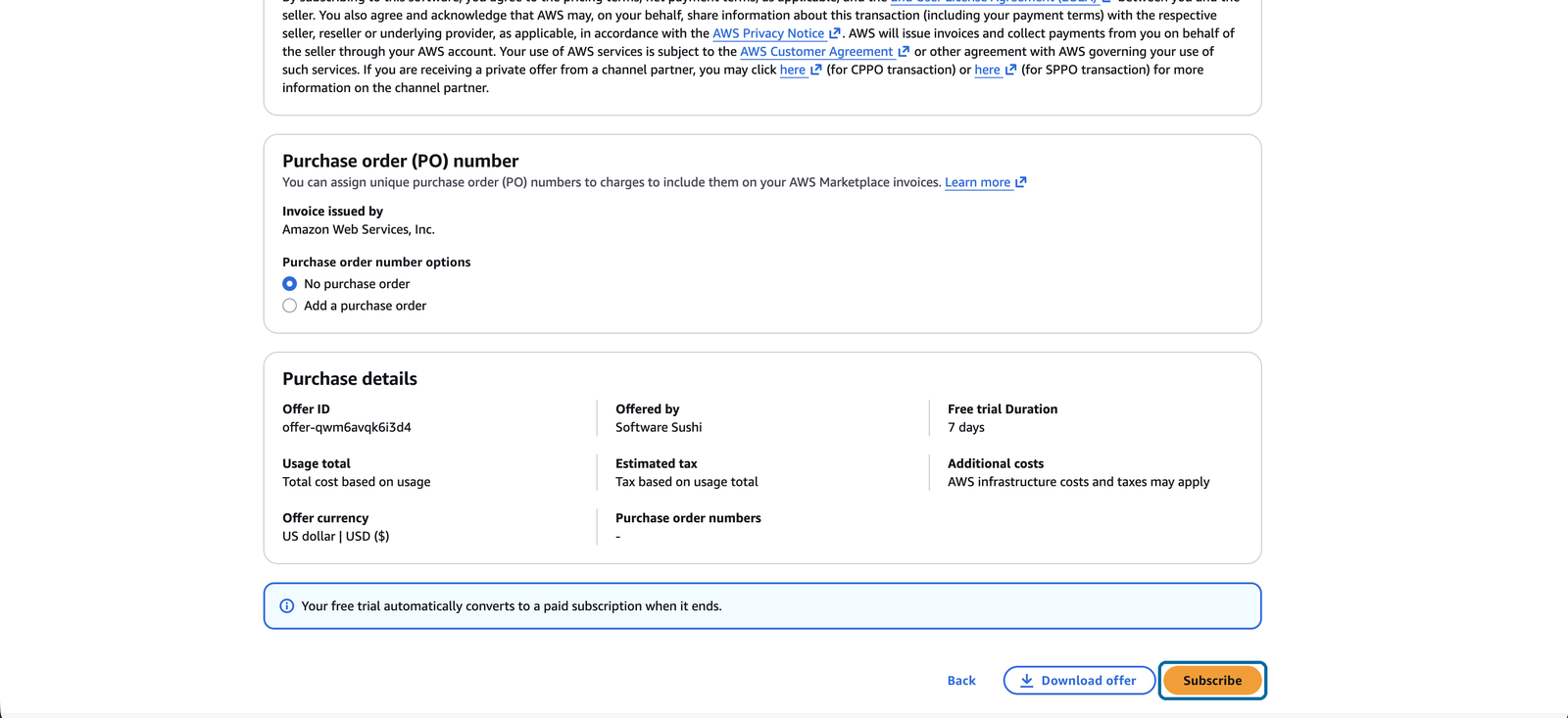 The subscribe page