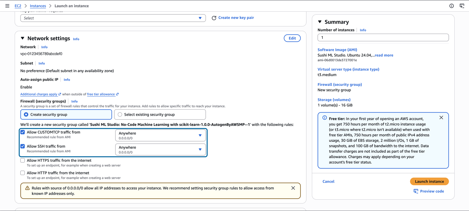 The recommended security group rules